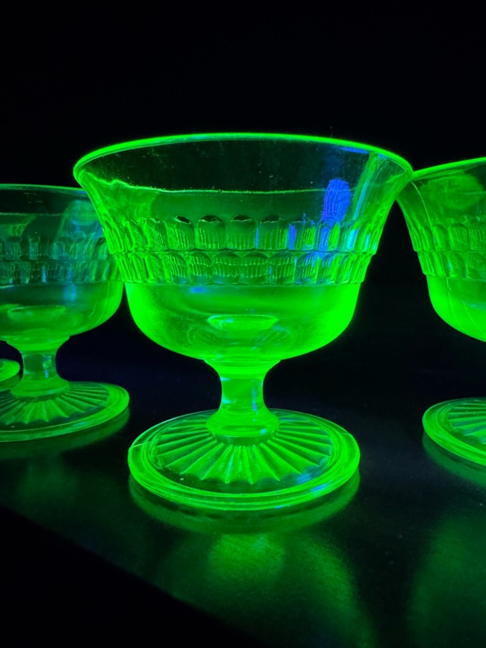 Vintage Anchor Hocking Uranium Green Footed Dessert Glasses